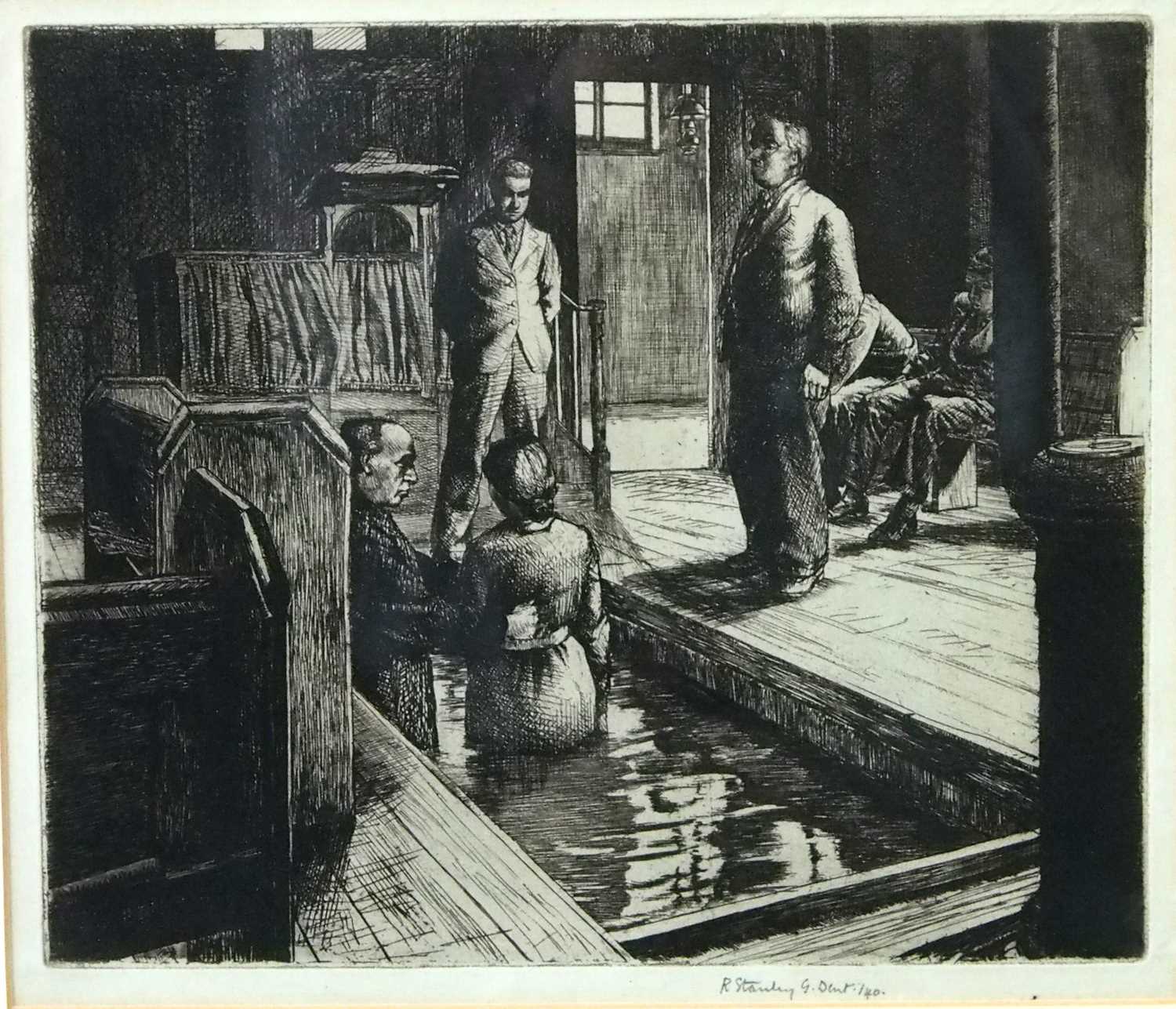 Robert Stanley Gorrell Dent (1909-1991), 'The Baptism', etching, 1940, signed to plate margin, - Image 2 of 2