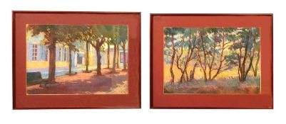 David Napp (British, b.1964), A street scene and landscape pastels, signed and dated '86, 50x36cm,