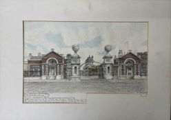 An ink and watercolour picture within mount depicting The Royal Navy College, Greenwich - The West
