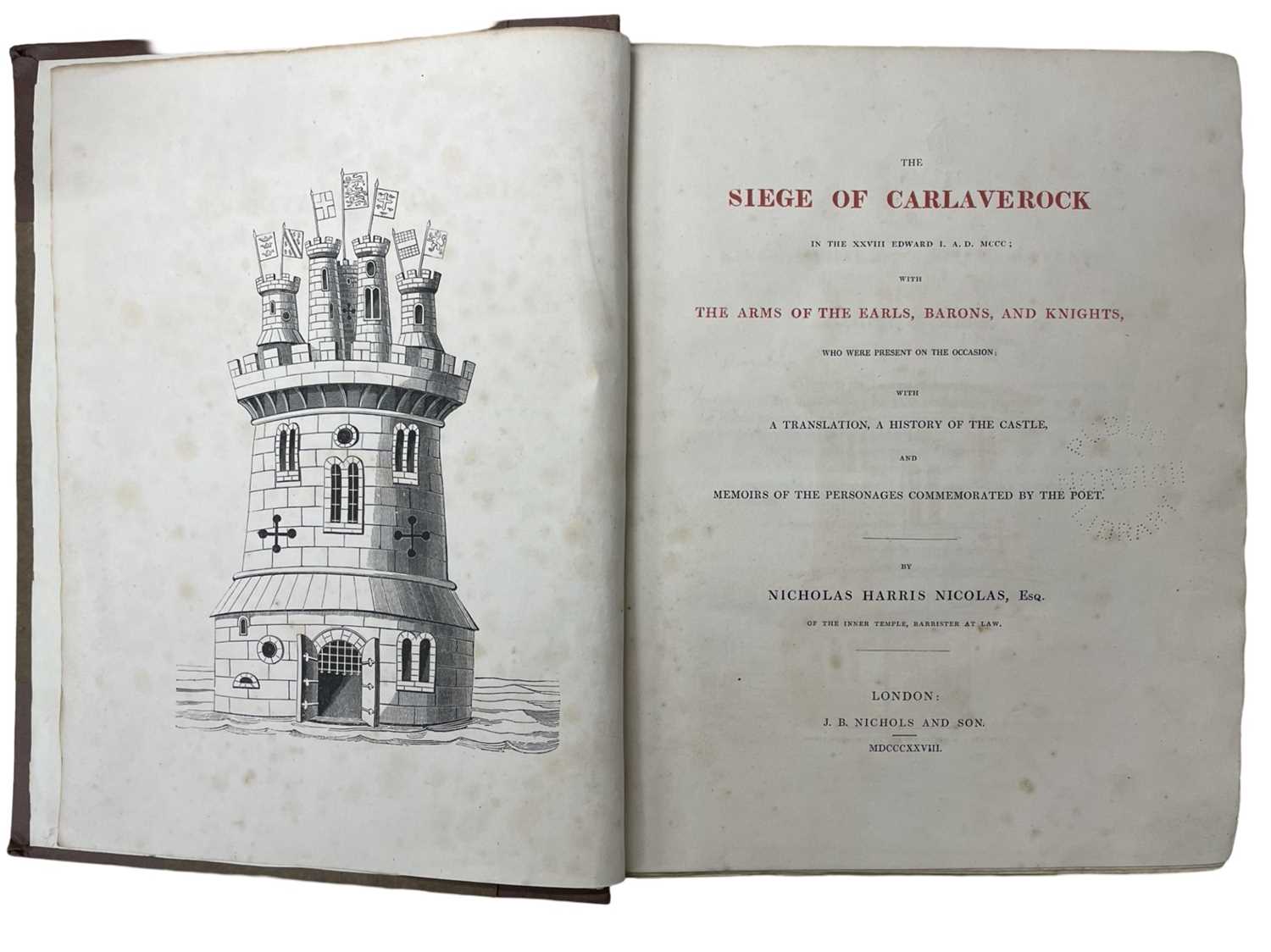 HERALDRY - NICHOLAS HARRIS NICOLAS: THE SIEGE OF CARLAVEROCK... London, J B Nichols and Sons, - Image 2 of 5