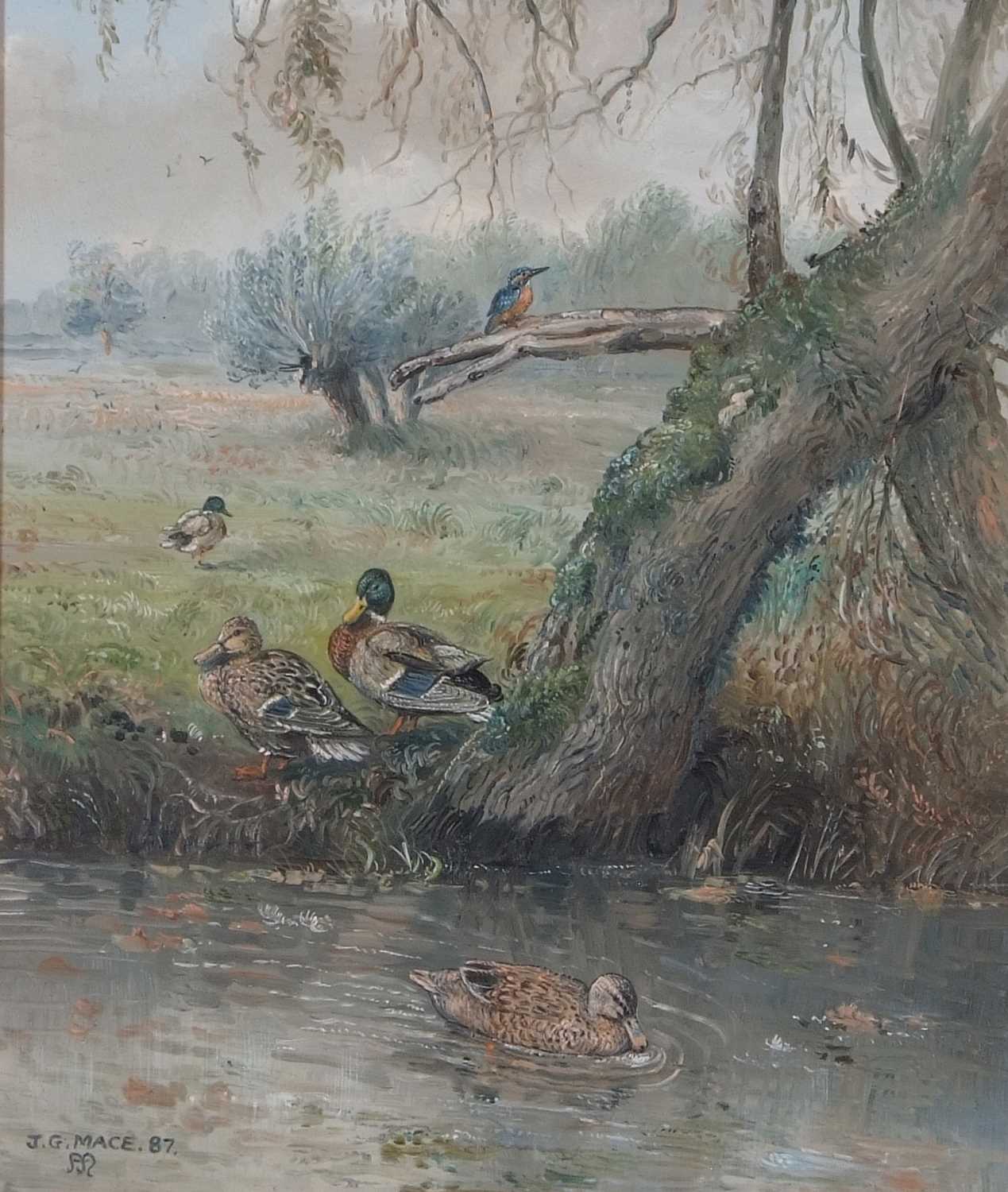 John G. Mace (British, 20th /21 century), Mallard ducks reside by the waters edge with a nearby - Image 2 of 2