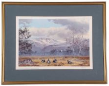John Cyril Harrison (1898-1985), "Blackgame in the Cairngorms", coloured print, published by the