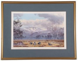 John Cyril Harrison (1898-1985), "Blackgame in the Cairngorms", coloured print, published by the