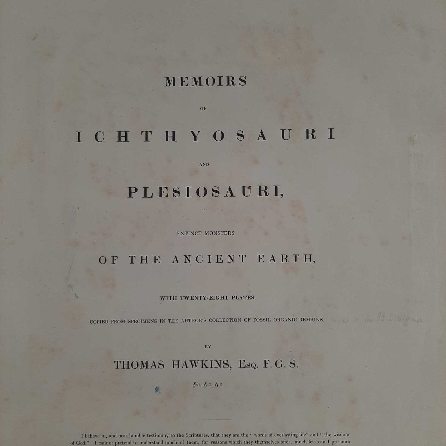 Hawkins (Thomas). Memoirs of Ichthyosauri and Plesiosauri, Extinct Monsters of the Ancient Earth, - Image 9 of 21