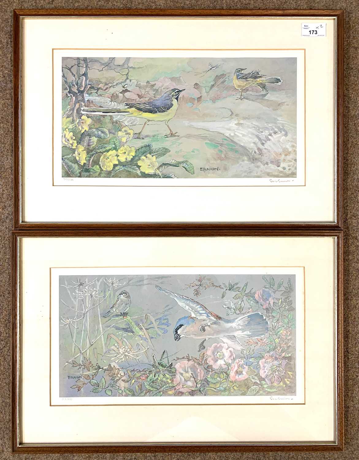 Eric Arnold Roberts Ennion (1900-1981), Grey Wagtails and Red Backed Shrike, a pair of coloured