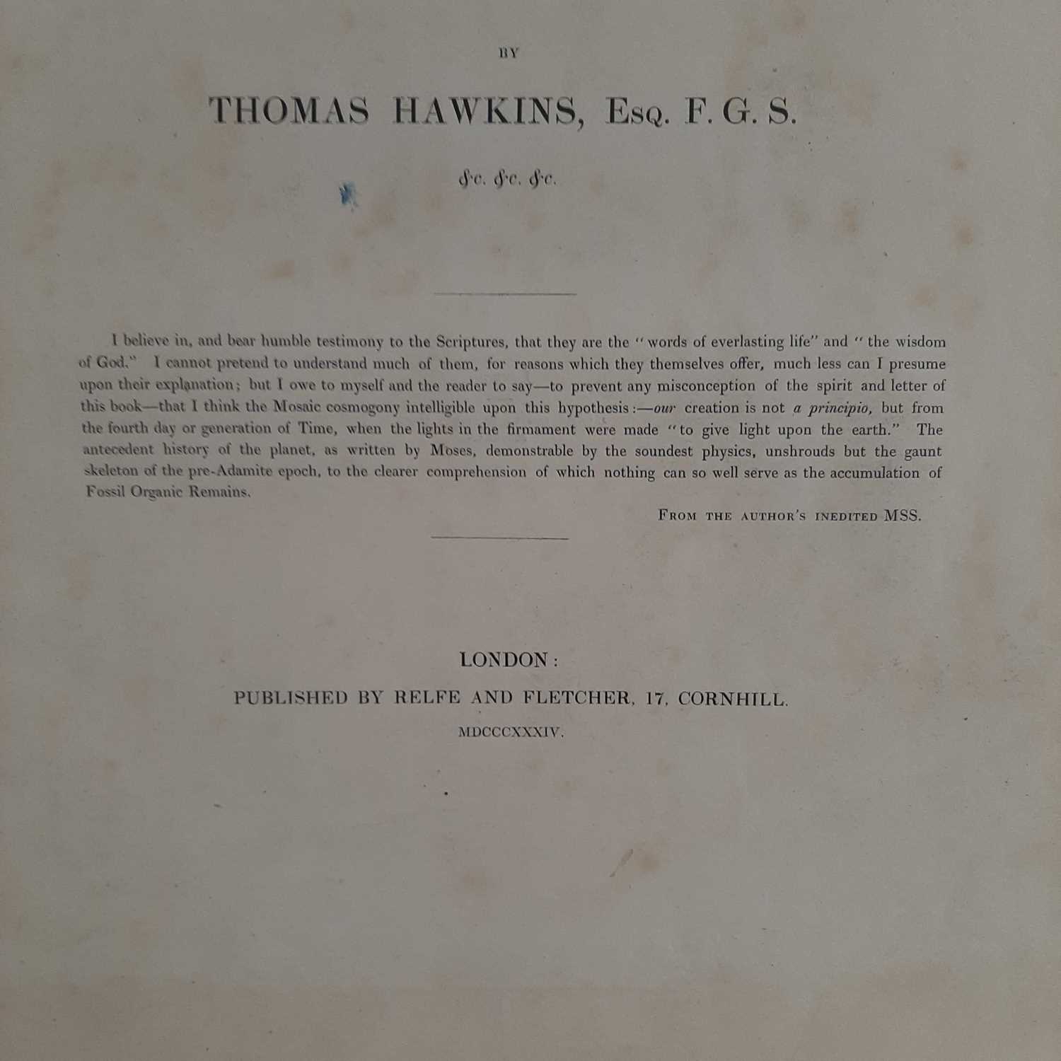 Hawkins (Thomas). Memoirs of Ichthyosauri and Plesiosauri, Extinct Monsters of the Ancient Earth, - Image 10 of 21