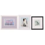 M.Nightingale: 'Avocet Preening', Emperor Penguin and chick, and 'Flamingo Foxtrot', lithographs