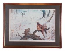 After Robert W. Milliken (British, 1920-2014), Pheasants perch in a winter woodland with a