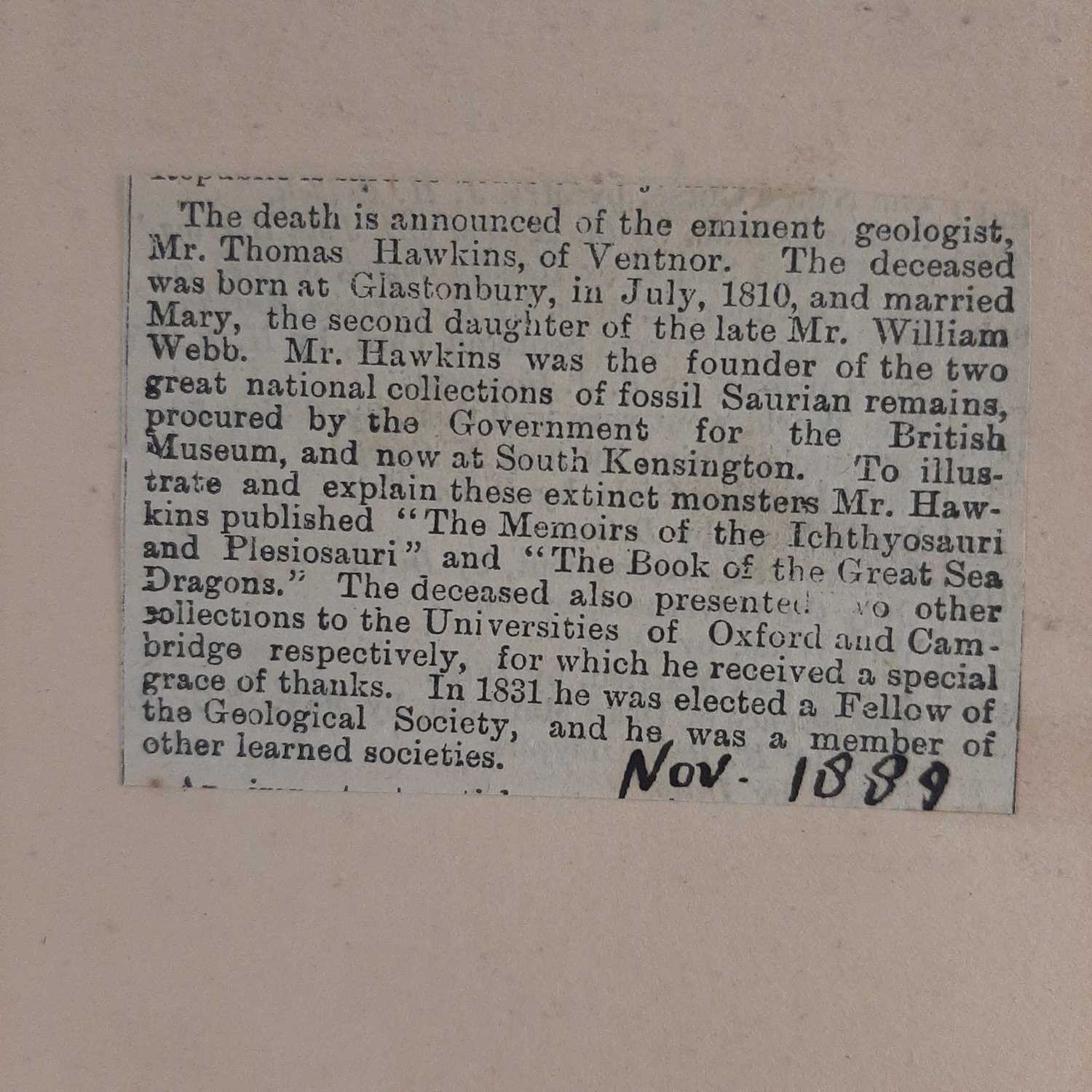 Hawkins (Thomas). Memoirs of Ichthyosauri and Plesiosauri, Extinct Monsters of the Ancient Earth, - Image 5 of 21