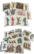 A large collection of c1950s Asian Temple rubbings depicting deities dancing / playing musical