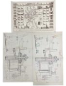 A B WHITTINGHAM: Norwich Cathedral Priory of the Holy Trinity, 1938. A pair of plans, one black