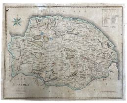 J CARY: Coloured engraved map 'A Map of Norfolk from the Best Authorities', c1805 Size