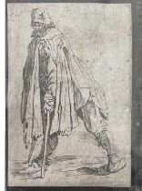 JACQUES CALLOT: Small etching, Beggar on crutches, c1623. From LES GUEUX SUITE APPELEE AUSSI LES