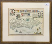William F. Siebert (British, 20th century), "A Map of Sussex", ink and handcoloured, dated 1960,