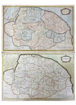 ROBERT MORDEN: Two coloured maps of Norfolk. c1720s. Sizes approximately: 40x60cm