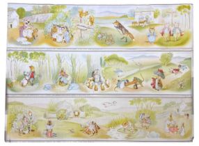Three 1952 BEATRIX POTTER coloured panorama prints on paper, printed by Frederick Warne & Co Ltd.