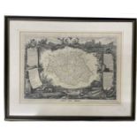 V LEVASSEUR: DEPT DU GERS, engraved map circa 1852, part hand coloured, approx 290 x 420mm, framed