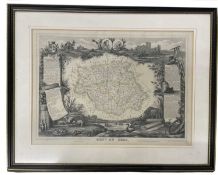 V LEVASSEUR: DEPT DU GERS, engraved map circa 1852, part hand coloured, approx 290 x 420mm, framed