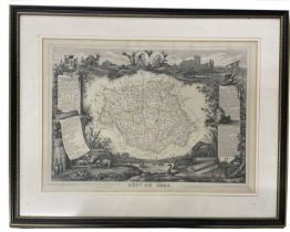 V LEVASSEUR: DEPT DU GERS, engraved map circa 1852, part hand coloured, approx 290 x 420mm, framed