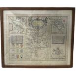 JOHN SPEED: Hand coloured and engraved map of Huntington, both Shire and Shire Towne with the