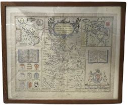 JOHN SPEED: Hand coloured and engraved map of Huntington, both Shire and Shire Towne with the