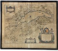 WILLEM JANSSON BLAEU (1571 - 1638): 17th century (c1635) engraved coloured map of Lake Geneva