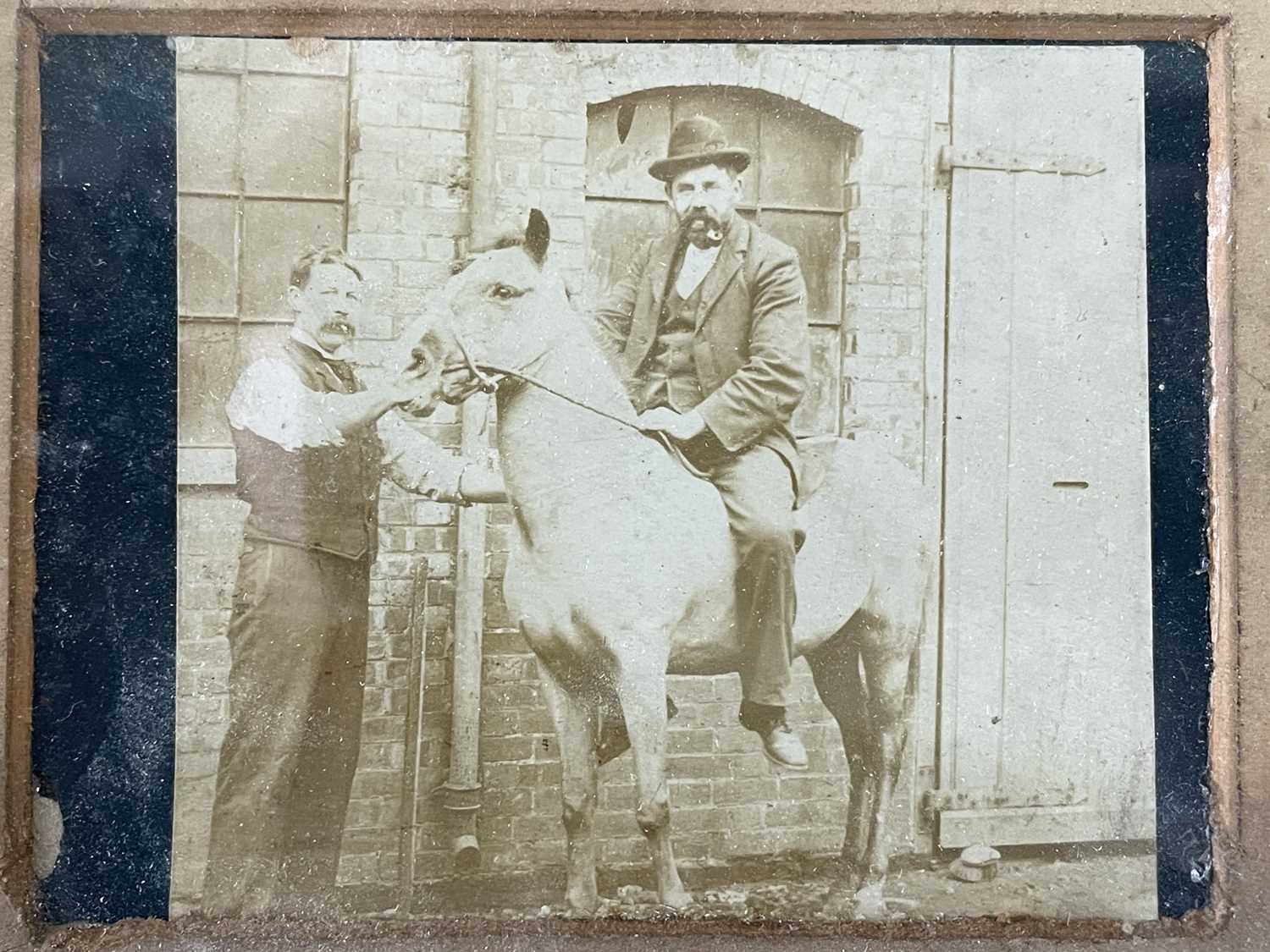 Albumen photograph, gentleman on a horse. 19th century, framed and glazed. Framed size approximately