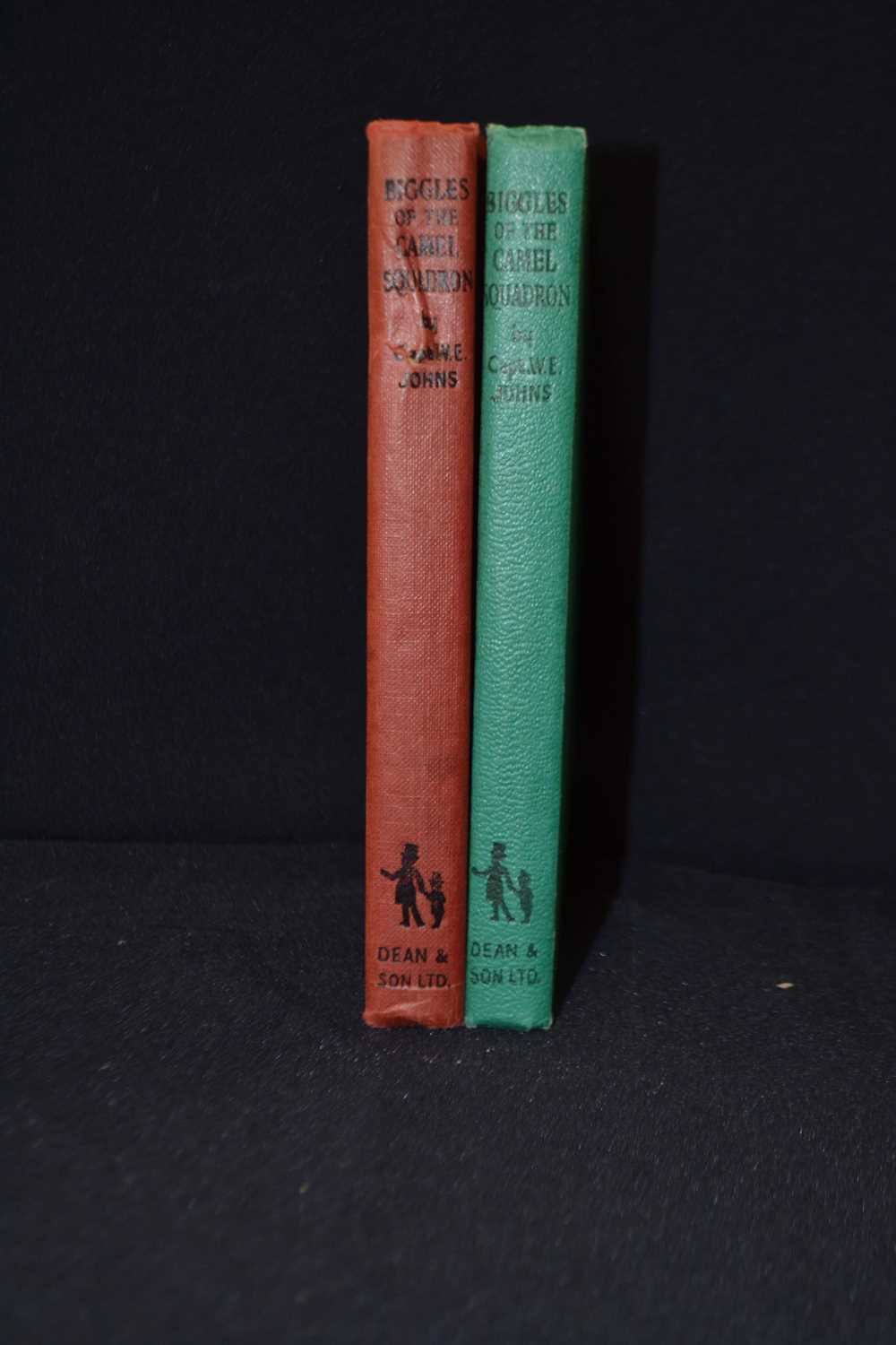 W E JOHNS: BIGGLES OF THE CAMEL SQUADRON, two versions: Purnell and Son, red cloth, embossed to - Image 3 of 4