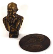 Natural History interest: Small Bronze bust of Charles Darwin together with bronze plaque of Charles