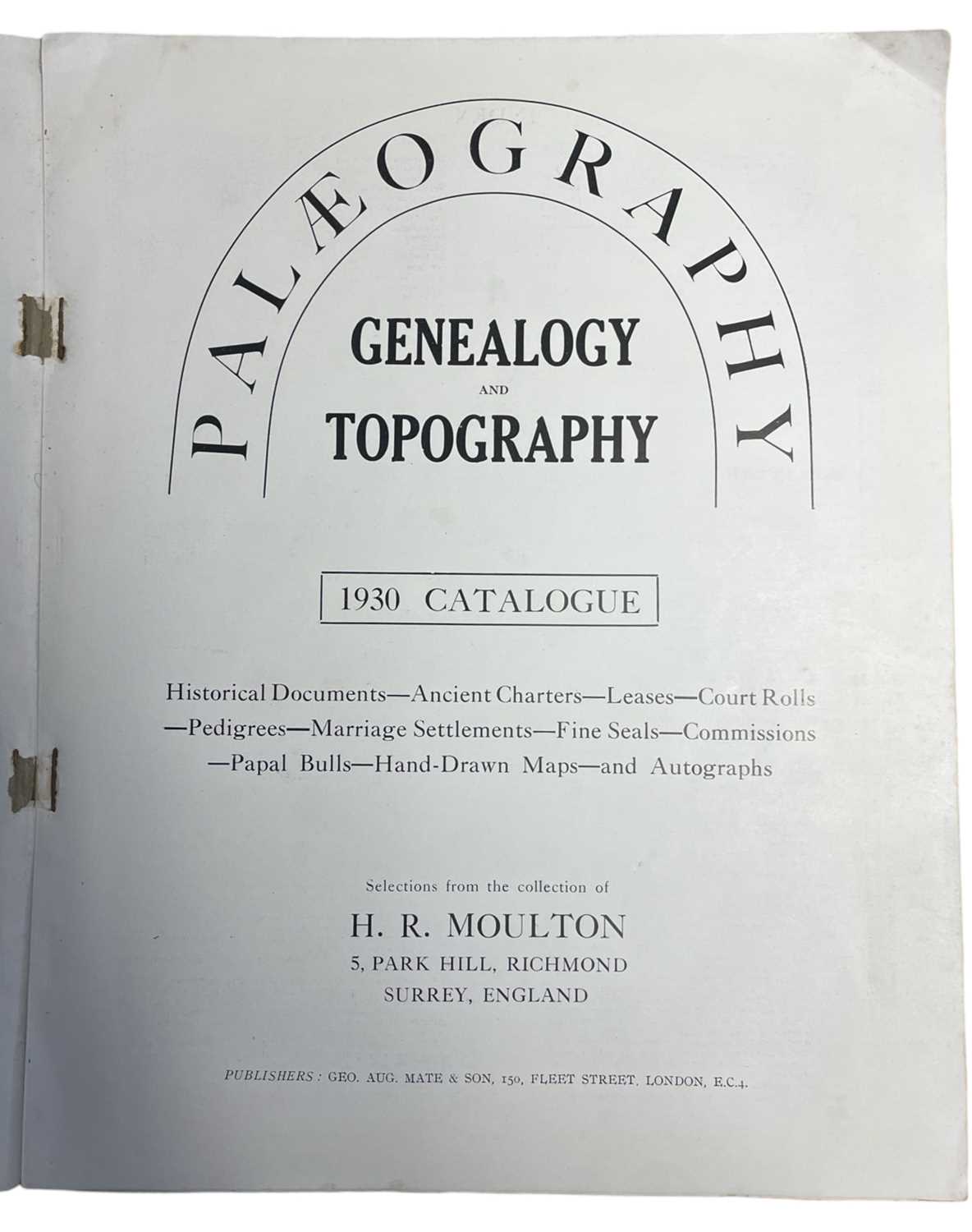 PALAEOGRAPHY: GENEALOGY AND TOPOGRAPHY, 1930 CATALOGUE. Selections from the collection of H R - Image 2 of 4