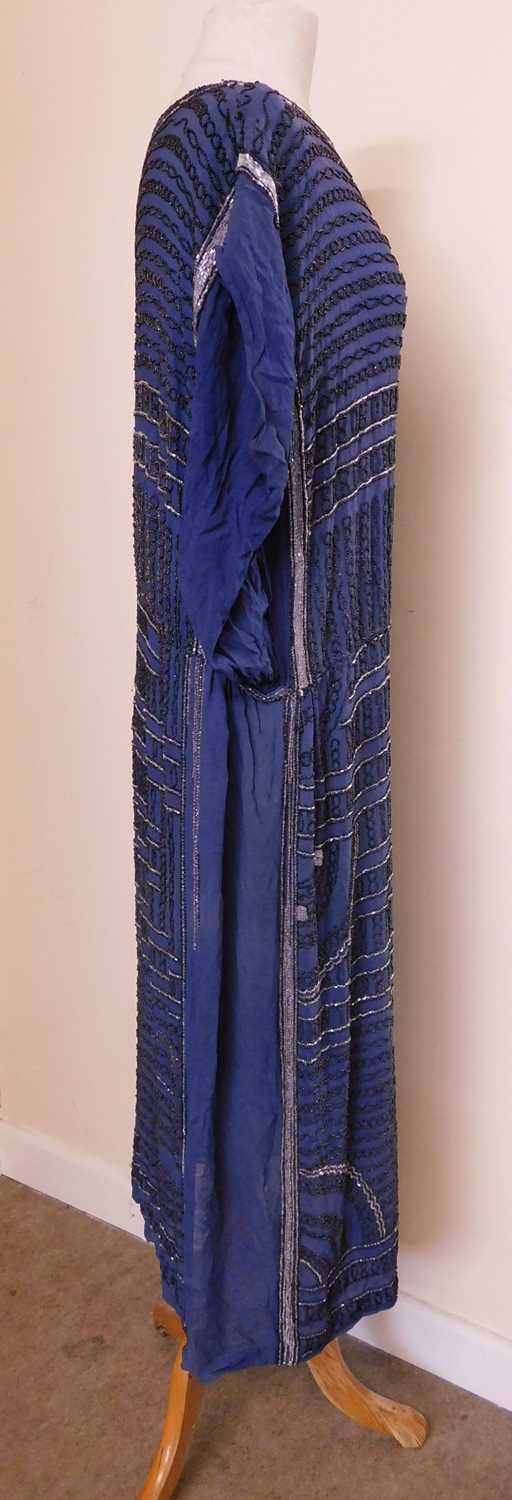 An Edwardian beaded dress, the blue chiffon dress with allover beaded detail, sleeveless - Image 5 of 14