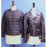 Two lady's black jackets, to include a short quilted, collarless, zip up jacket by Belstaff, size S,