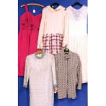 A quantity of lady's evening wear to include a cream with red and blue checked full length dress