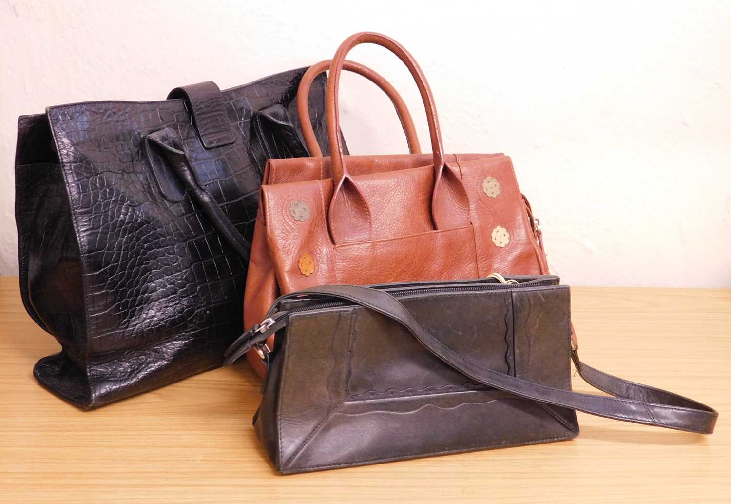 Three lady's handbags, to include a black mock-croc handbag by Jaeger approx. 38cm wide, and two - Image 2 of 6