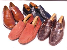 Four pairs of gentlemens shoes to include a pair of russet colour suede loafers by Mephisto, size