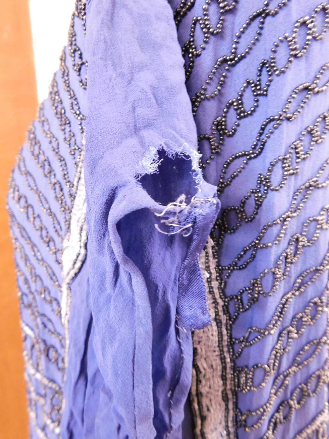 An Edwardian beaded dress, the blue chiffon dress with allover beaded detail, sleeveless - Image 7 of 14