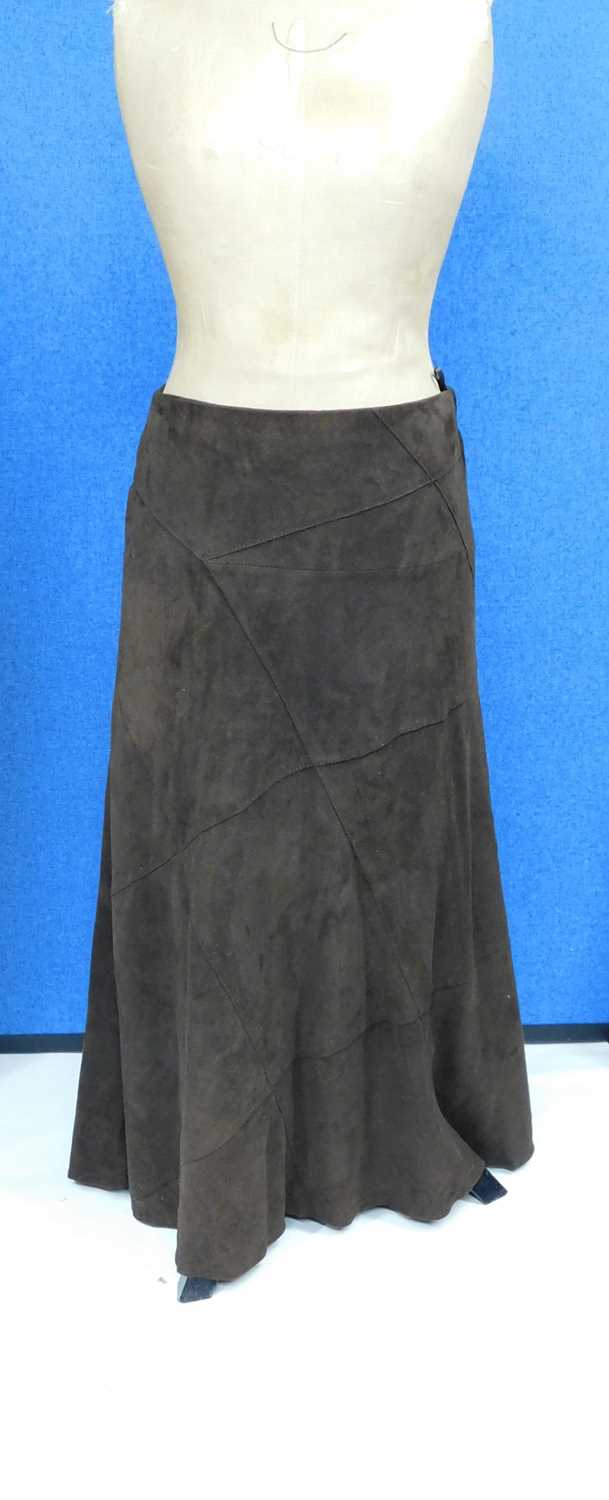 A brown suede patchwork bias cut full length skirt by Artigano, together with a similar loose - Image 3 of 6