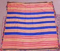 A Macclesfield silk scarf/shawl, in red, yellow, blue and black stripes, fringed to two sides,162