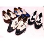 Four pairs of gents shoes, two in black and white, one in blue and white and one in brown and white,