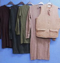 Four cashmere jumpers/sweater dresses, all size S together with a Brora tweed gillet, size 12 (5)