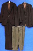 Quantity of menswear to include a brown checked two piece suit by John Collier, a similar additional