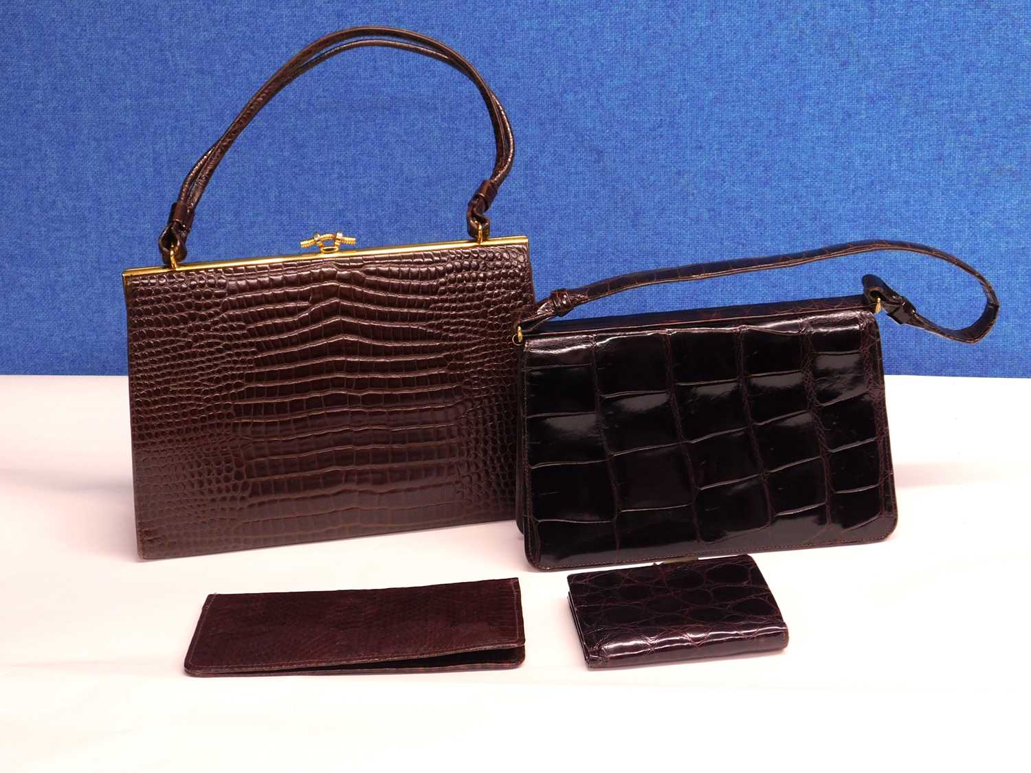 A small group of mid 20th Century lady's accessories to include two mock croc brown leather - Image 2 of 4