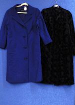 Two ladies mid 20th Century coats to include a navy blue single breasted coat by Eve Valere and a
