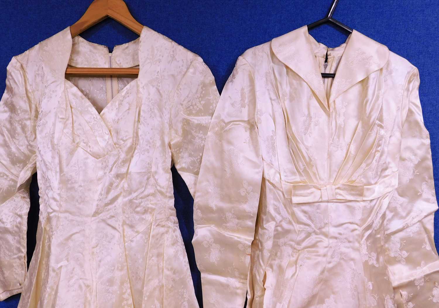 Two mid 20th Century cream satin wedding dresses, (2) - Image 2 of 6