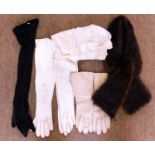 Lady's accessories, to include a brown fur collar, a silk handkerchief and a quantity of gloves