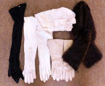 Lady's accessories, to include a brown fur collar, a silk handkerchief and a quantity of gloves