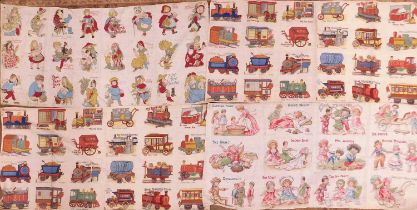A quantity of printed cotton with illustrations by Raphael Tuck & Sons, to include characters from