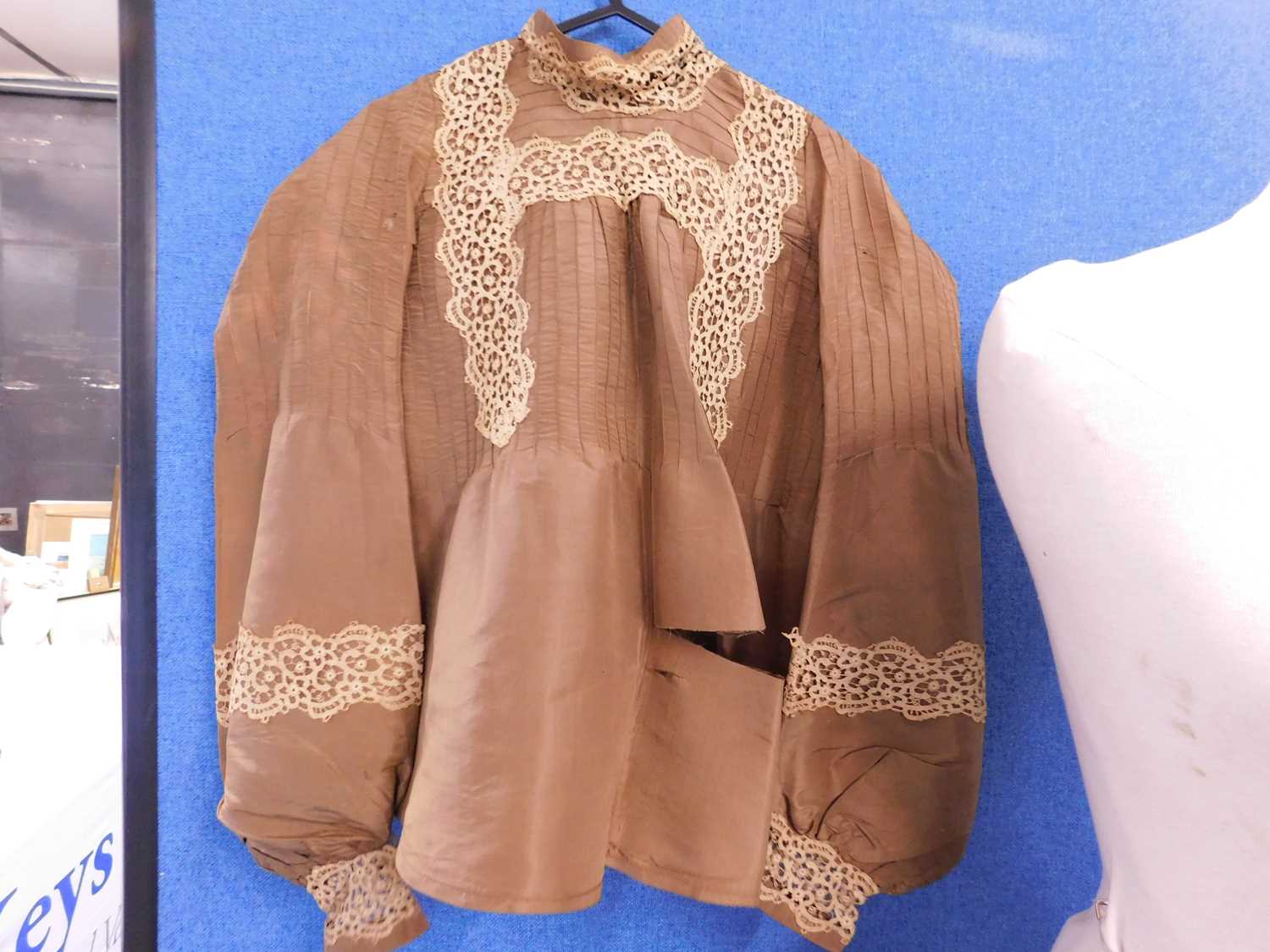 A Victorian lady's brown silk blouse and matching skirt, the blouse with pin detailing to front - Image 4 of 8