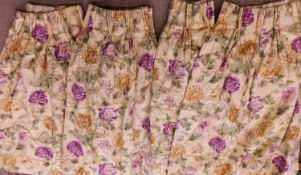 Two pairs of floral print curtains, each approx. 117cm long x 110cm wide, (4)