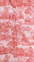 A pair of toile de jouy cotton printed curtains, approx 160cm long by 120cm wide each